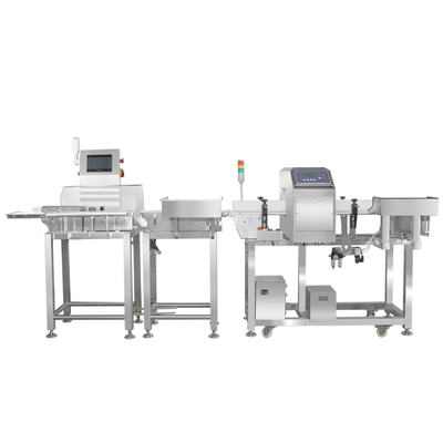 Detector de metales de alta precisión con pesaje CE aprobado AI Auto Rejecto para envases de alimentos Pharma