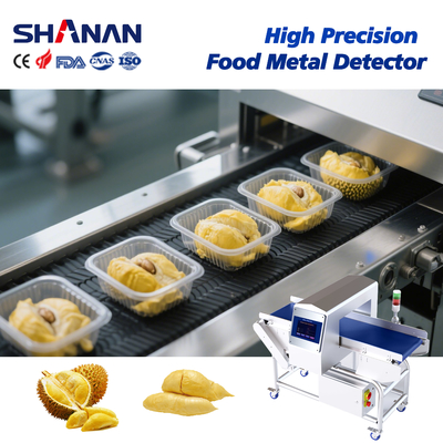 Detector de metales de grado alimenticio de alta precisión para la seguridad de la industria alimentaria, detección de metales de durián con rechazo