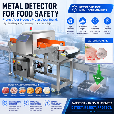 Cinturón de detector de metales de transporte de alta velocidad Carne carne pollo carne de res Cinturón de detector de metales de pollo Fabrica de procesamiento industrial de alimentos Línea de producción de alimentos